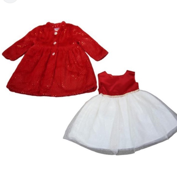 Sweetheart Rose Shimmery Red and White Matching Dress and Jacket Sz 12 Months - Picture 2 of 11